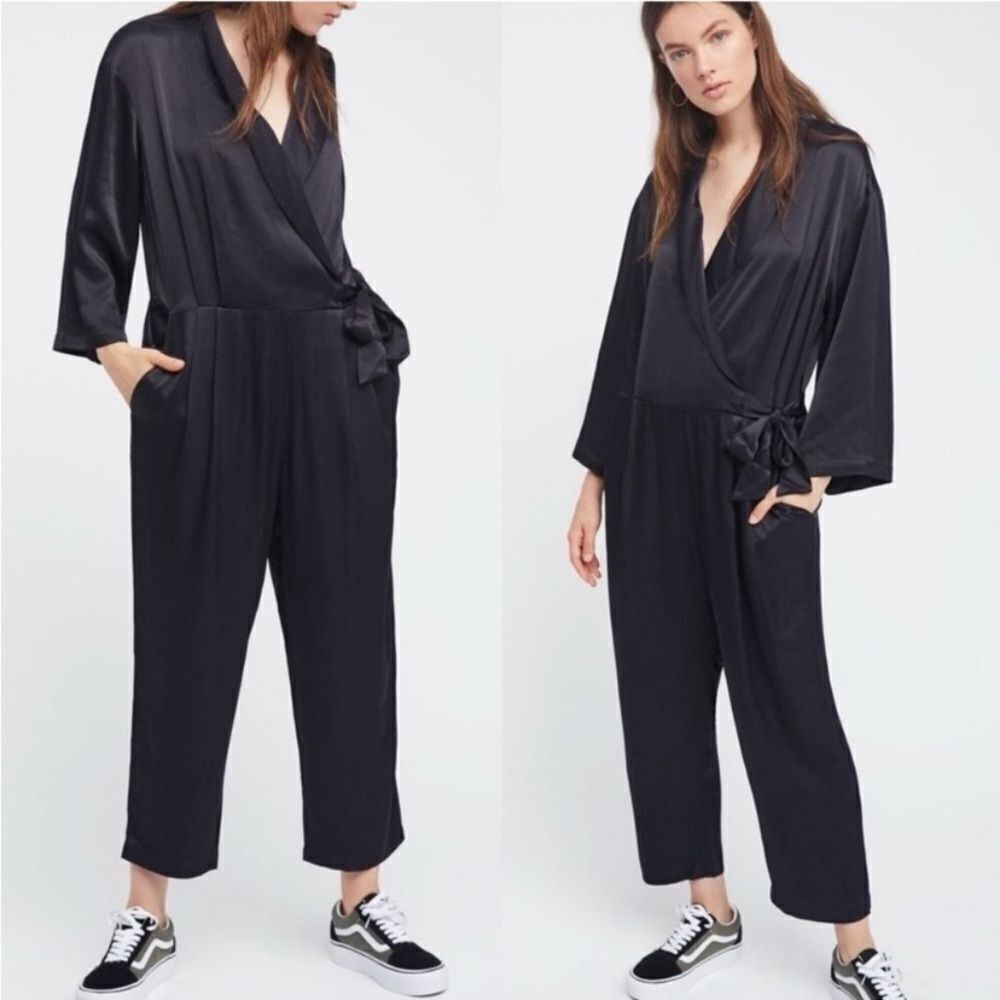 FREE PEOPLE BLACK SATIN JUMPSUIT - Picture 3 of 15